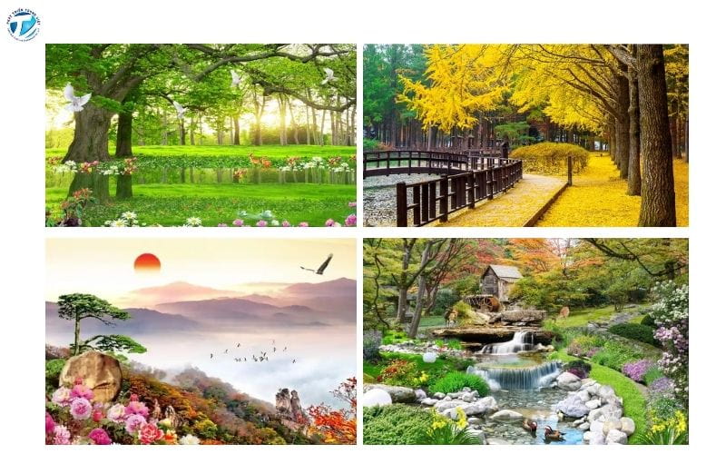 Tranh dán tường 3D phòng khách đẹp phong cảnh thiên nhiên